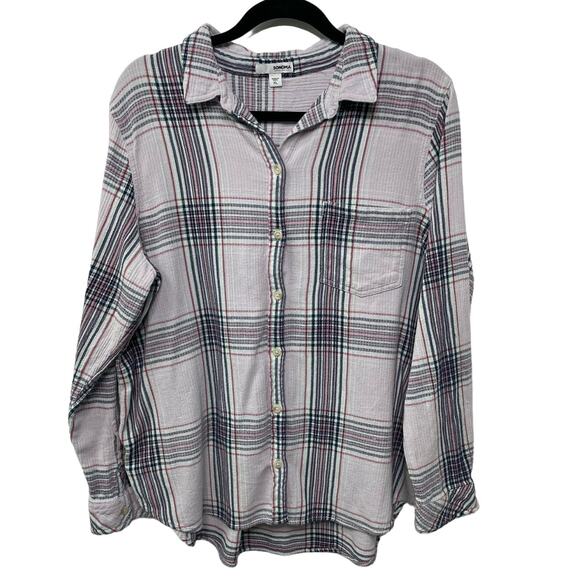 Sonoma Plaid Button-Up Shirt Long Sleeve Collared Light Purple Womens Size XL - Picture 1 of 10